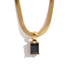 Geometric Square Cubic Zirconia Drop Snake Chain Collar Necklace Golden Jewelry Pvd Bulk Price - Image 9