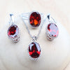 Silver Bridal Jewelry Sets Red Zirconia For Women Wedding Necklace Earrings Rings Bracelets Pendant - Image 2
