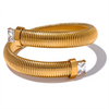 White Green Black Cubic Zirconia Stainless Steel Elastic Metal Statement Bracelet Bangle Golden Jewelry - Image 7