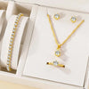 5Pcs Elegant Crystal Jewelry Set Zirconia Ring Necklace Bracelet Earrings Simple Set Jewelry Versatile Jewelry - Image 3
