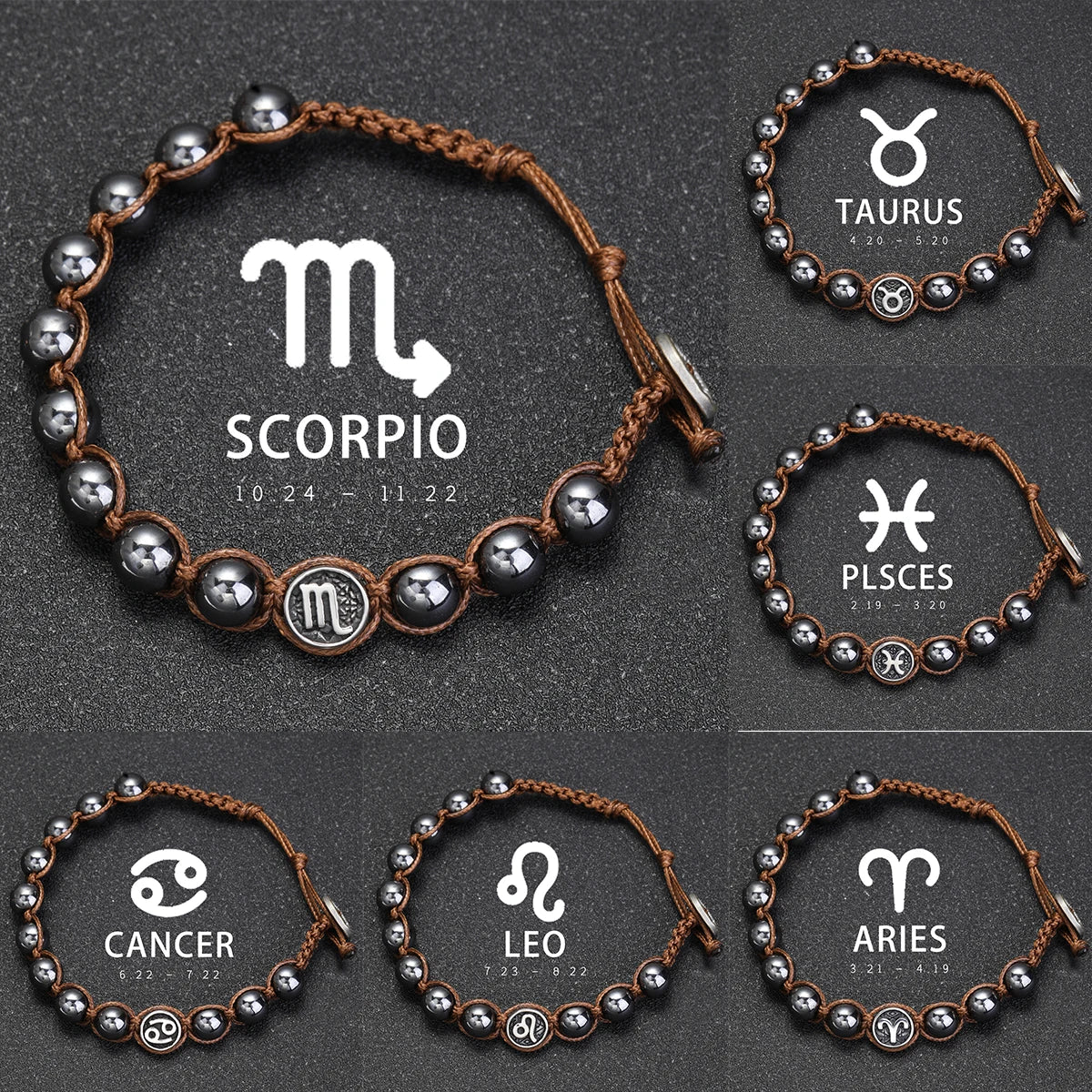Hand Knitted 12 Zodiac Bracelets Hematite Stainless Steel Leo Libra Bracelet Couples Friendship Gifts Bracelets Jewelry - Image 1
