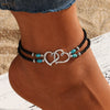 Vintage Double Layer Beaded Hollow Double Heart Anklet for Women Female Bohemia Resin Beads Chain Beach Ankle Foot Jewelry - Image 5