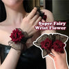 1set Dark Gothic Red Rose Wristband Flowers Mesh Hand Ornaments Fake Sleeve Detachable Lace Wrist Bands Bracelets Accessories - Image 2