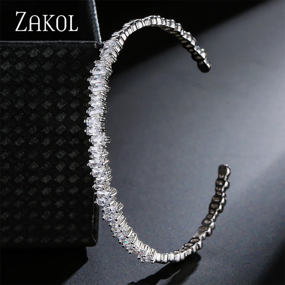 Cubic Zirconia Cuff Bangles for Women Baguette Men Open Bracelet Party Jewelry - Image 1