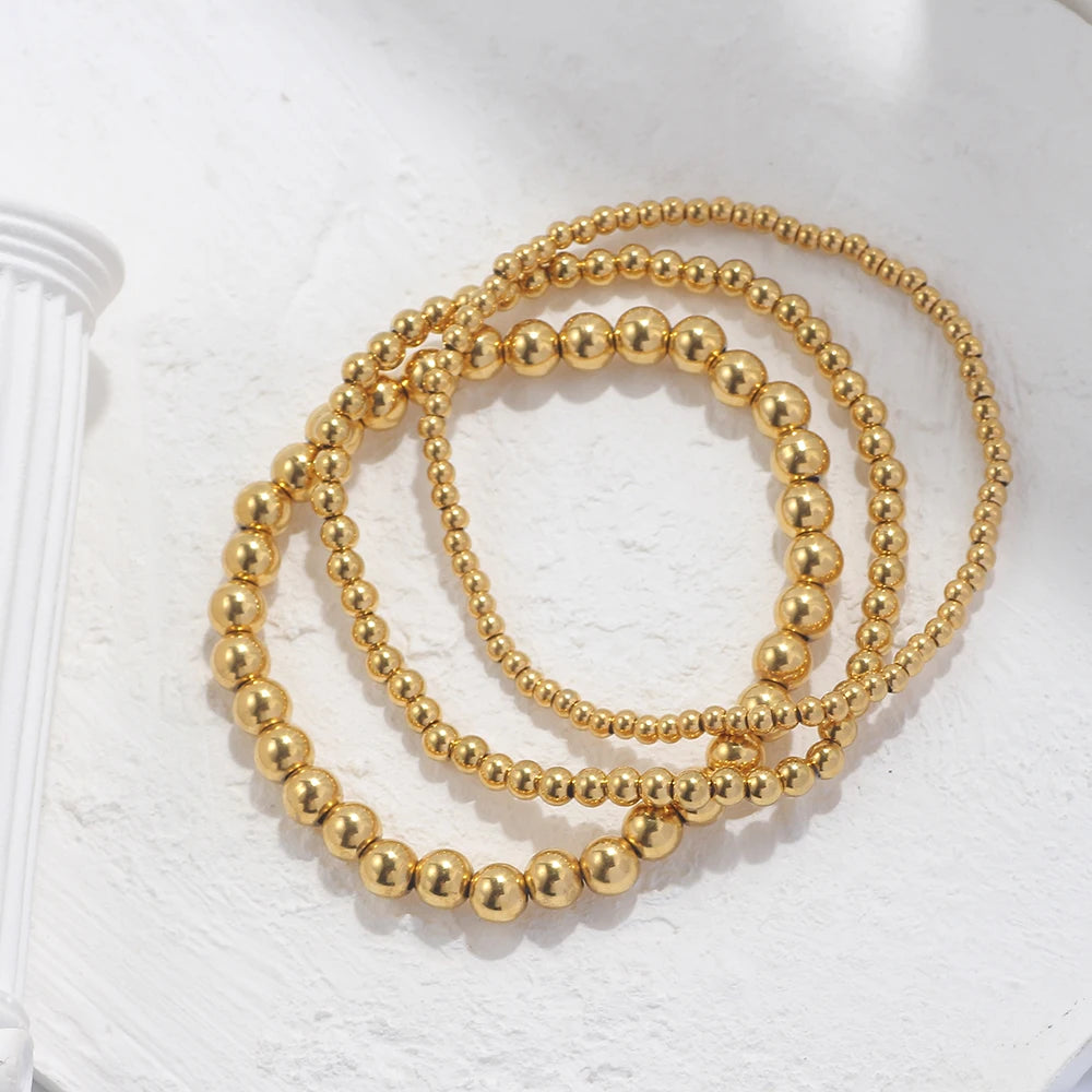 Stainless Steel Beaded Bracelet in Gold-Tone or Silver-Tone - Image 1