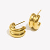 Stainless Steel Gold Plated Half Circle Wide Thick Gold Silver Mixed Color Stud Earrings Jewelry - Image 2