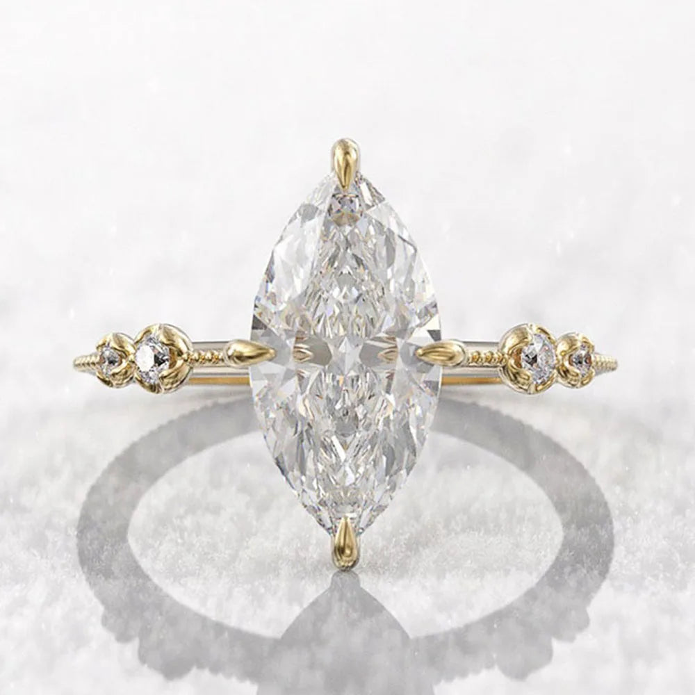 Crystal Marquise Cubic Zirconia Rings for Women Thin Ring Engagement Wedding Accessories Statement Jewelry - Image 1