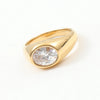 High End Pvd No Fade Simple Oval Zircon Signet Ring Stainless Steel Ring for Women - Image 1