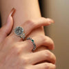 Silver Open Finger Ring Flower Leaf Design Green Golden Vintage Stackable For Women Girl Jewelry Gift - Image 2