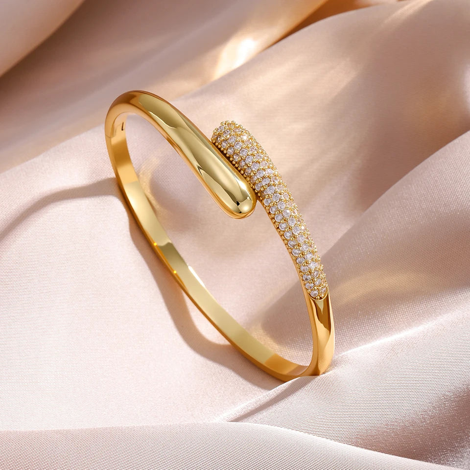 Yupsk Niche Design Micro-intact Zircon Water Drop Open Bracelet for Women Gold Plated Wedding Party Jewelry - Image 1