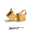 Stainless Steel Metal Square Hollow Cast Hoop Earrings Women Distinctive Stylish Jewelry Korean - Image 1