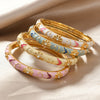 Multicolor Enamel Flower Cuff Bracelet in Gold-Tone - Image 11