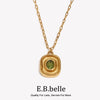 Oval Shape Green Zircon Necklace Stainless Steel Paperclip Chain Gold Plated Jewelry - Image 1