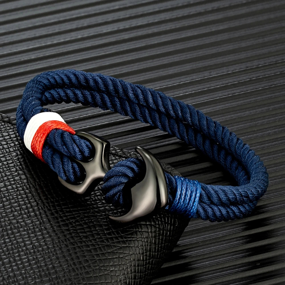 Anchor Bracelets Men Double strand Nautical Surfer Rope Bracelet Women Black Stainless Steel Sport Buckle - Image 1