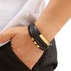 Multi Layers PU Leather Mens Closure Bracelet Waved Leather Gold Color Metal Tube Charm Mens Hiphop Jewelry - Image 1