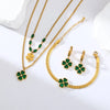 316L Stainless Steel Green Clover Zircon Necklace Bracelet Earrings For Women Party Gift Jewelry 3-Set - Image 5