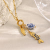 Golden Plated Stainless Steel Paper Clip Chain Fish Charm Necklace Women Men Jewelry - Image 6
