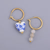 Asymmetric Handmade Round Heart Flower Ceramic and Pearl Hoop Earrings for Women Golden Color Stainless Steel Circle Earrings - Image 10