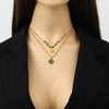 316L Stainless Steel Green Clover Zircon Necklace Bracelet Earrings For Women Party Gift Jewelry 3-Set - Image 3