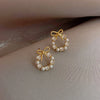 Ftcy Minimalist Round Bow Knot Earrings For Women Rhinestone Imitation Pearl Stud Earrings Party Wedding Jewelry Gifts - Image 5