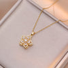 Light Shiny Zircon Rotatable Flower Pendant Necklace For Women Stainless Steel Romantic Spin Floral Plant Choker Jewelry - Image 3