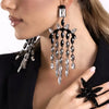 Exaggerated Black Crystal Long Tassel Earrings Wedding Accessories 2024 Design Rhinestone Hanging Earrings for Women
