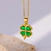 Four Leaf Clover Stainless Steel Necklaces For Women Green Zircon Gold Color Quality Jewelry Pendant Necklace Gift - Image 2