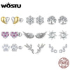 Silver Snowflake Heart Angel Wing Stud Earrings Women Sun Star Zircon Ear Studs Wedding Party Jewelry Gift - Image 1