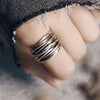 Adjustable Open Wave Band Ring with Layered Silver Tone Lines - Image 3