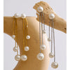 Korean Simulated Pearls Tassel Chain Long Hanging Drop Dangle Earrings Stainless Steel Charm Jewelry - Image 2