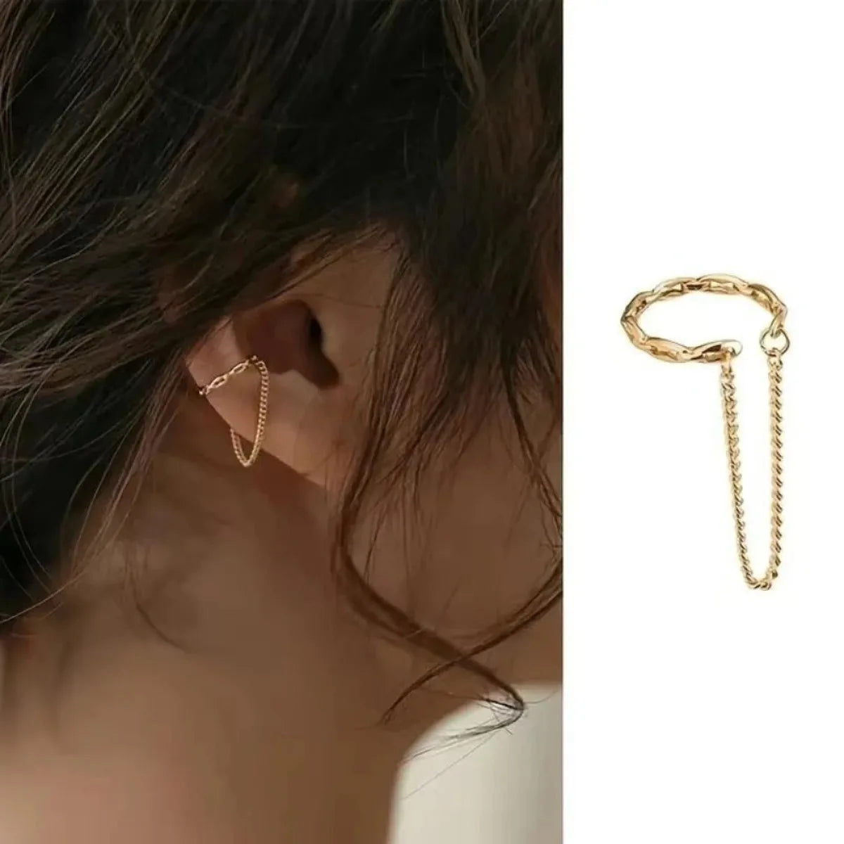 Minimalist Ear Cuff with Chain No Piercing - Image 1