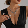 Square Black Crystal Irregular Y-shaped Necklace Punk Style Jewelry Accessories - Image 2