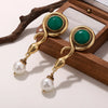 Vintage Metal Snake Pearl Drop Earrings for Women Malachite Tiger Eye Stone Jewelry Party Elegent Ear Charm - Image 5