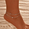Layered Anklet Set for Women Girls, Stainless Steel Heart Beads Double Chain Foot Jewelry, Adjustable Summer Beach Gift - Image 1