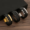 Multi Layers PU Leather Mens Closure Bracelet Waved Leather Gold Color Metal Tube Charm Mens Hiphop Jewelry - Image 2