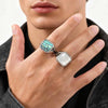 Punk Abalone Shell Stainless Steel Chunky Signet Ring for Men, Hip Hop Party Finger Jewelry Size7 8 9 10 11 12 - Image 2