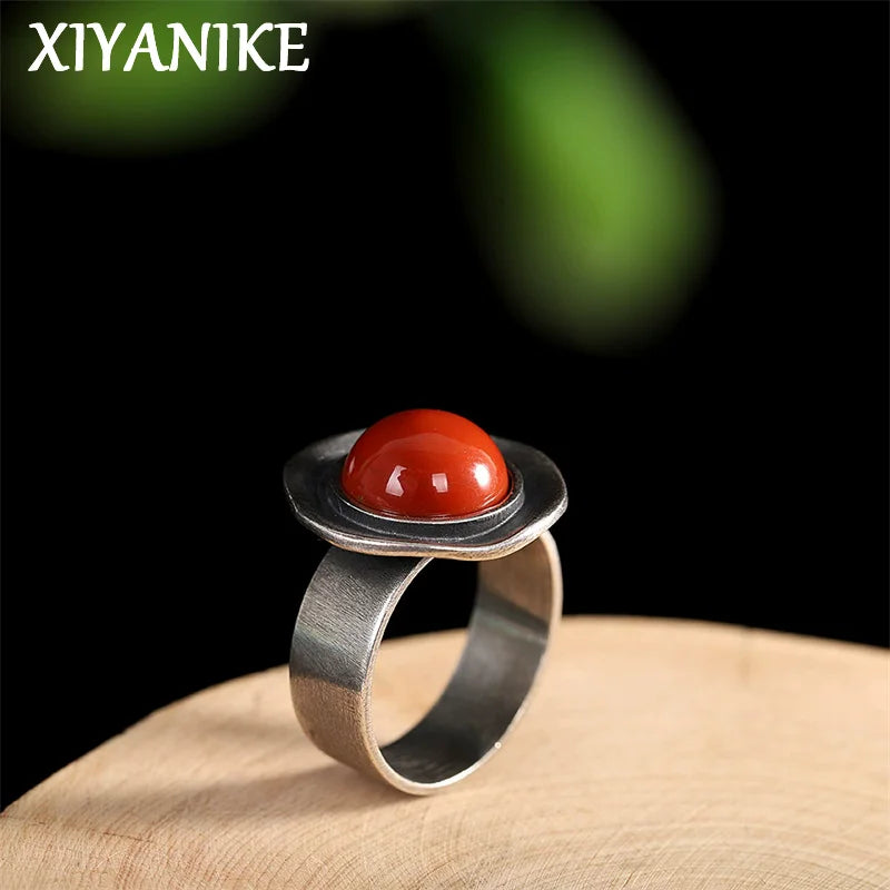 Xiyanik Ethnic Style Thai Silver Southern Red Adjustable Rings For Men Women Retro Jewelry Gift Party - Image 1