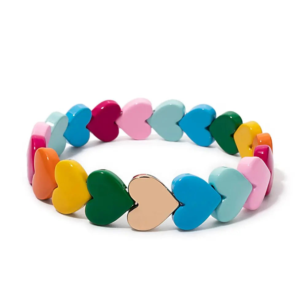 Love Beaded Bangle For Women Handmade Colorful Rainbow Peach Elastic Bracelets - Image 1