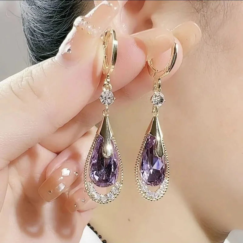 Women's Accessories Purple Crystal Zircon Earrings Women's Wedding Party Anniversary Gift Jewelry Earrings - Image 1