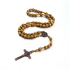 Handmade Wood Beads Rosary Necklace For Women Men Crucifix Cross Pendant Long braided Rope Chain Religious Prayer Jewelry - Image 4