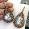 Natrual Baroque Freshwater Pearl Water Drop Earrings Leather Grey Rhinestone Crystal Jewelry for Women Snake Skin Pattern Back - Image 1