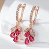 Red Pomegranate Flower Long Drop Earrings For Women Rose Gold Color Elegant Zircon Jewelry Accessories - Image 3