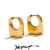 Glossy Metal Stainless Steel Rectangle Geometric Hoop Earrings Gold Color Pvd Plated Texture Jewelry Gift - Image 1