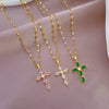 Simple Cross Cubic Zirconia Copper Pendant Women's Versatile Golden Stainless Steel Bamboo Chain Jewelry Gift - Image 5