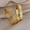 Retro Gothic Stainless Steel Wide Bracelets for Women Men Geometric Textured Carved Gold Plated Cuff Bangle Jewelry - Image 1