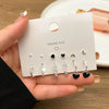 6 Pairs Korean Metal Start Heart Circle Small Earrings For Women Black Heart Enamel Earrings Sweet Jewelry - Image 1