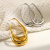 Hollow Pear-Shaped Stainless Steel Hoop Earrings in Silver-Tone or Gold-Tone - Image 5