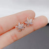Delicate Gold Color Flower Stud Earrings with Tiny Zircon Paved Shiny Petal Earring for Women Cute Girls Lady Dangler Jewelry - Image 1