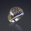 Retro Classic, Religious Totem, Blue Drip Oil Two-Color Ring, Men's Jewelry - Image 3