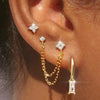 3PCS Four Zircon Flower Hoop Earring Set For Women Stainless Steel Double Stud Chain Tassel Huggie Piercing Jewelry - Image 2